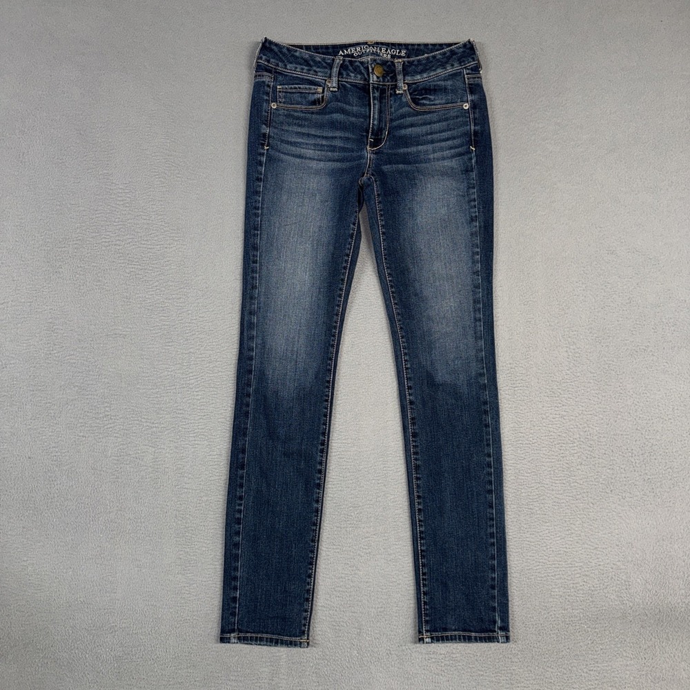 American Eagle Jeans Womens 2 Blue Low Rise Skinny Distressed Denim Cotton